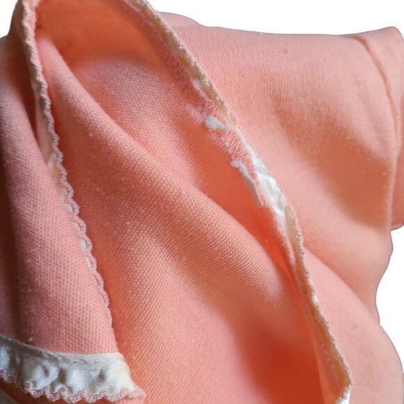 Vintage T-shirt Small 1980's Peach Blouse Disco Women's Satin Trimmed V-Neck - Picture 8 of 8